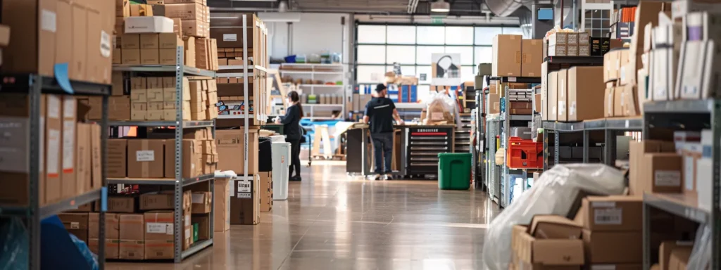 a bustling urban moving company office, filled with organized moving supplies and engaged employees discussing strategies, highlights the theme of maximizing savings through smart moving tips for marlboro residents.