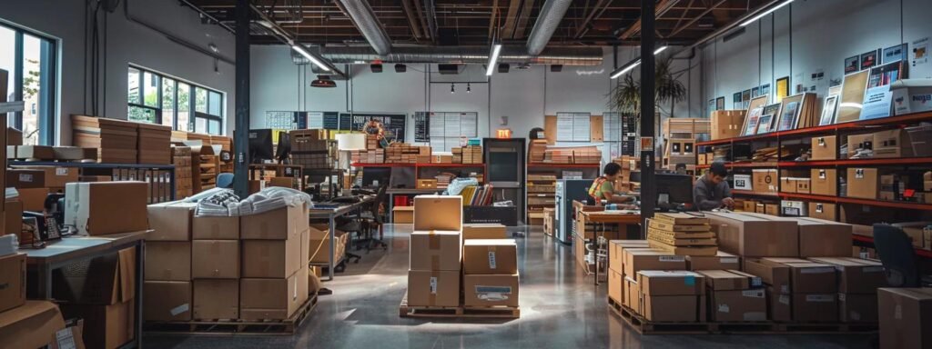 a bustling urban office space filled with individuals efficiently packing boxes for local moves, surrounded by organized charts and permits on the walls, capturing the essence of relocation logistics.