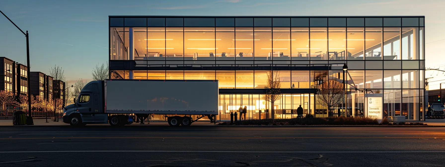 a bustling urban scene showcasing the exterior of a modern moving company in sea bright, nj, featuring a prominent truck parked outside the sleek, glass-fronted office building, with employees coordinating logistics amidst a backdrop of vibrant city life.