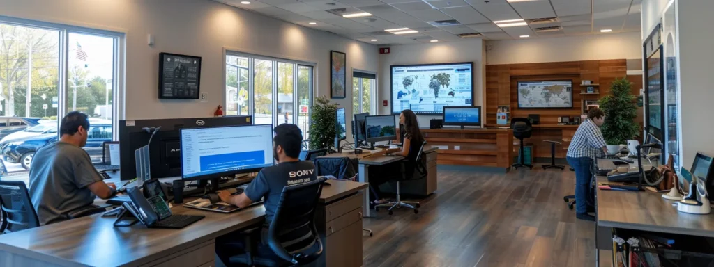 a modern, bustling moving service office in marlboro showcases a diverse team of professional movers engaging in discussions over transparent pricing plans, surrounded by maps highlighting local routes, with a sense of trust and community in the air.