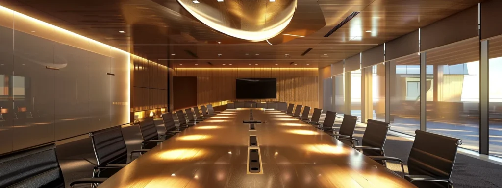 a modern, well-organized office space features a sleek conference table surrounded by diverse professionals engaged in a dynamic discussion about moving strategies, illuminated by soft, warm lighting that enhances the atmosphere of collaboration and expertise.