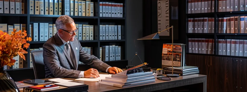 a professional office setting showcases a focused consultant discussing moving options with a client, surrounded by organized binders of reviews and licensing documents on a sleek desk, emphasizing trust and thoroughness in selecting the right shrewsbury moving company.