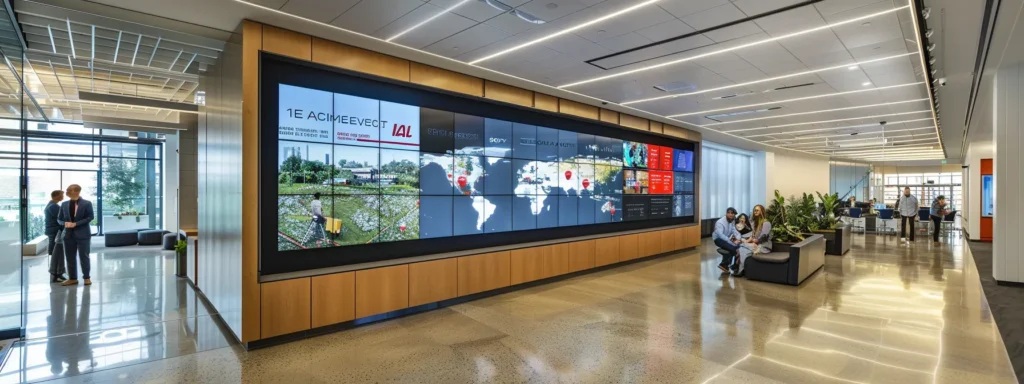 a sleek, modern office environment showcases a large screen displaying glowing customer testimonials and high ratings for a moving service, emphasizing professionalism and expertise while a diverse team discusses feedback around a polished conference table.