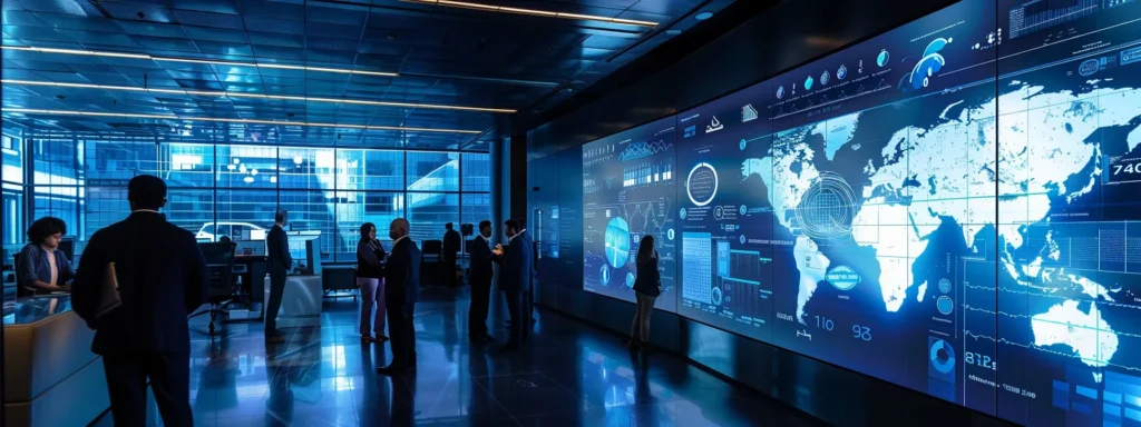 a sleek, modern office environment showcases a diverse team engaging in a digital planning session, highlighting charts and timelines for a seamless moving process with next door mover, emphasizing efficiency and clarity.