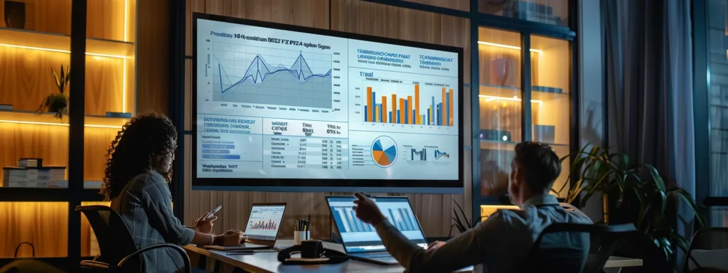 a well-organized moving company office displays a large wall chart detailing various cost factors, with a focused consultant explaining moving estimates to a client, illuminated by warm, professional lighting that emphasizes trust and clarity in budgeting and pricing strategies.