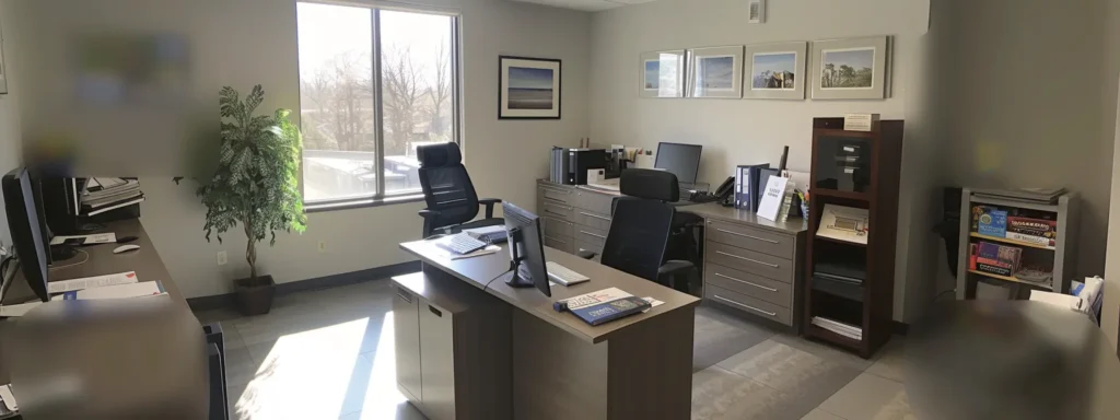 an organized, modern office space showcases a sleek desk overflowing with relocation guides, digital planning tools displayed on a high-resolution monitor, and promotional brochures neatly arranged, all exemplifying the comprehensive resources offered by a moving company for a seamless transition in new jersey.