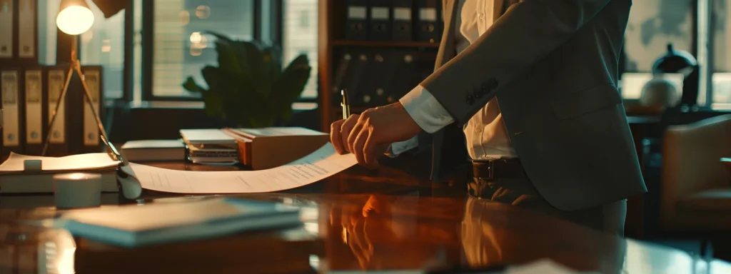 a sophisticated office interior showcases a professional consultation between a client and a moving expert, with a sleek table displaying high-end moving credentials and insurance documents, emphasizing confidence in top-tier white glove moving services in new york and new jersey.