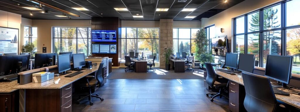 a bustling, modern office setting showcases a team of moving experts coordinating logistics on sleek digital devices, illustrating a seamless and efficient relocation process in marlboro, nj.
