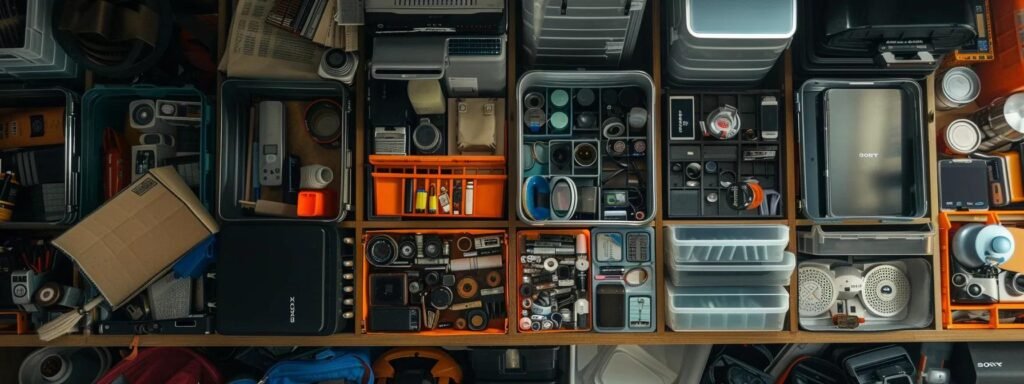 a meticulously organized workspace showcases a close-up of fragile items strategically arranged within sturdy containers, emphasizing the careful placement and protection required for high-value electronics and delicate decorations during transit.