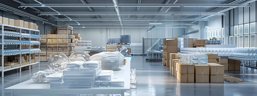 a neatly organized office space showcases a meticulous packing station, where bubble wrap and protective materials envelop delicate glassware, accentuated by bright overhead lighting that highlights the care and precision of safe packing methods.