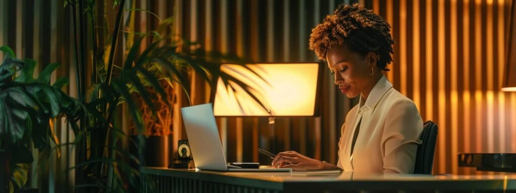 a sleek, modern office setting showcases a customer service representative engaging with a client over a digital interface, highlighting the smooth booking process at next door movers, with bright ambient lighting enhancing the professionalism and clarity of the interaction.