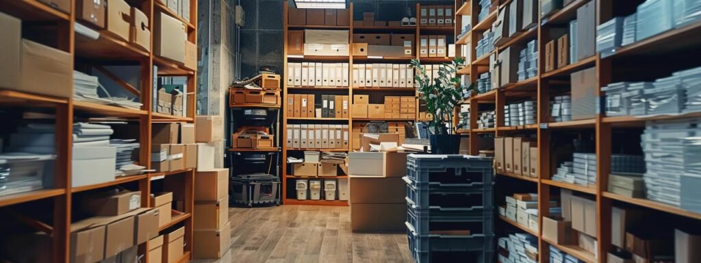 a well-organized office space showcases a meticulously arranged assortment of delicate valuables and important documents, securely packed in protective materials and boxes, highlighting the meticulous preparation for a safe relocation.