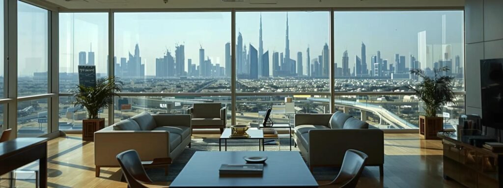 a modern, minimalist office space with sleek furniture and large windows showcasing a bustling city skyline, symbolizing a fresh start and new opportunities as someone prepares to transition to a neighboring office.