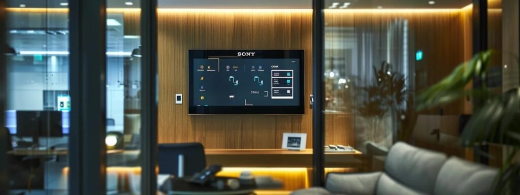 a modern, sleek office setting with a confident professional explaining the straightforward booking process on a digital tablet, surrounded by visual aids highlighting each step of the door moving service.