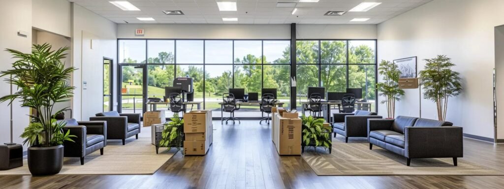 a sleek, modern office environment showcases a confident team discussing logistics around a large table, symbolizing the reliability and professionalism of lakeview movers in eatontown, nj.