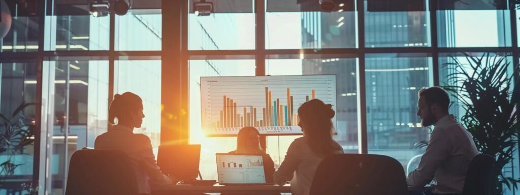 a professional and modern office environment showcases an experienced moving consultant engaging with clients over a transparent pricing chart, highlighting clear communication and personalized service during the moving process.