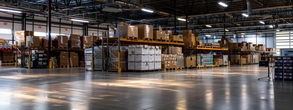 a bustling indoor moving facility in marlboro, nj, showcases neatly arranged mobile storage containers and stacked boxes, with focused individuals efficiently packing and organizing items amidst an atmosphere of security and professionalism.