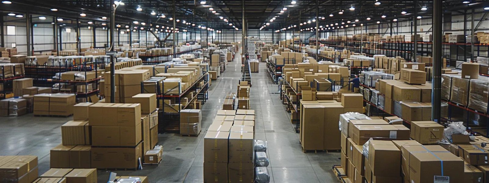 a bustling indoor packing facility showcases focused professionals expertly organizing and stacking cardboard boxes, highlighting the efficient and dynamic nature of colts neck's moving and packing services.