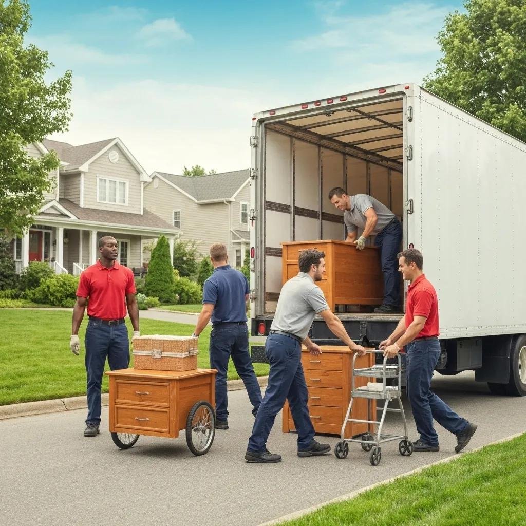 Professional movers loading furniture into a truck, showcasing reliable moving company services
