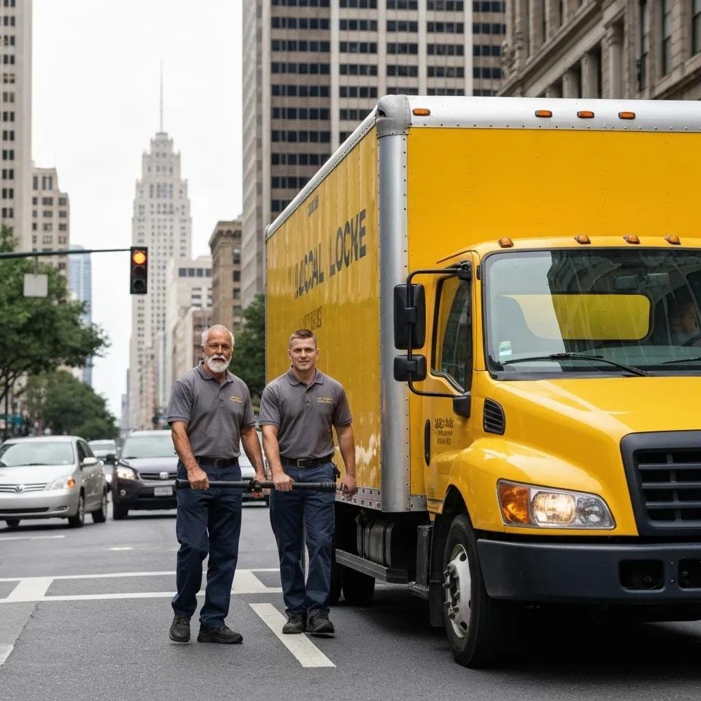 Local moving team navigating a busy city street, illustrating the impact of local expertise on moving costs