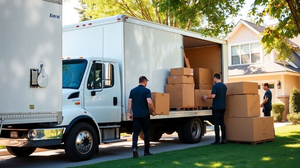 Movers loading a truck for relocation.