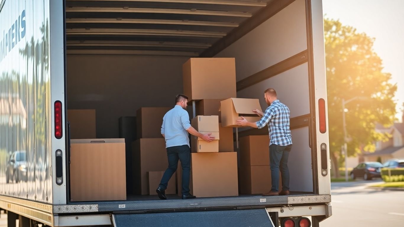 Office movers loading truck in Freehold, NJ.
