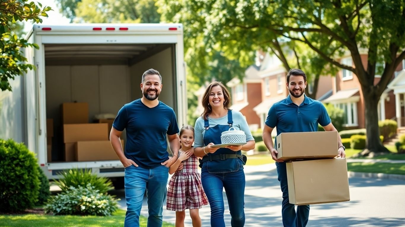 House movers carrying furniture in New Jersey suburb